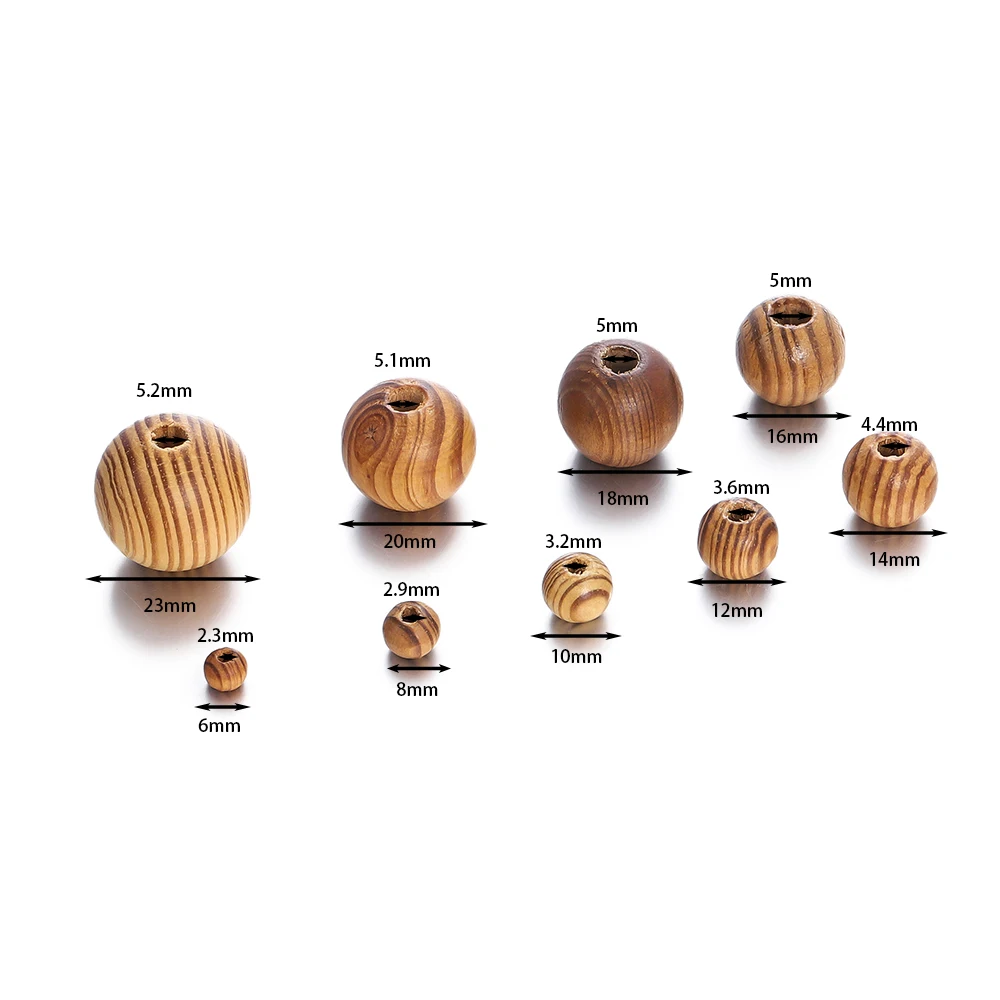 6-23mm Brown Stripe Pine Wood Beads With Hole Round Balls Loose Spacer Beads For Jewelry Making DIY Bracelet Accessorie