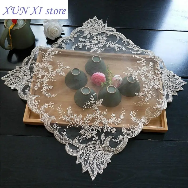 European Lace Embroidery Pendant Tablecloth Placemat Coaster Set Bedroom Balcony Coffee Small Round Table Cover Cloth Decoration