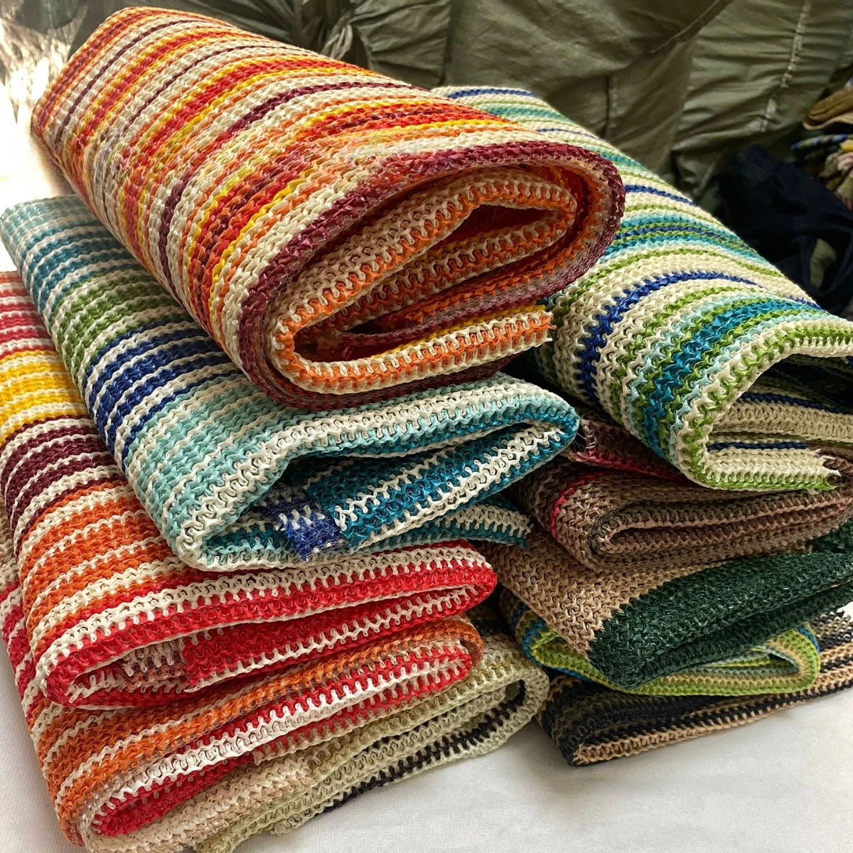 1yard Colorful wave stripes PP Raffia Woven Fabric Breathable PP Straw Fabric for bags shoes hats luggage furniture fabric