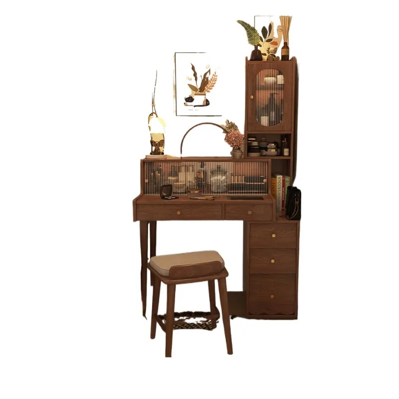 

Dresser Solid wood antique bedroom Walnut retro chest integrated American French makeup table
