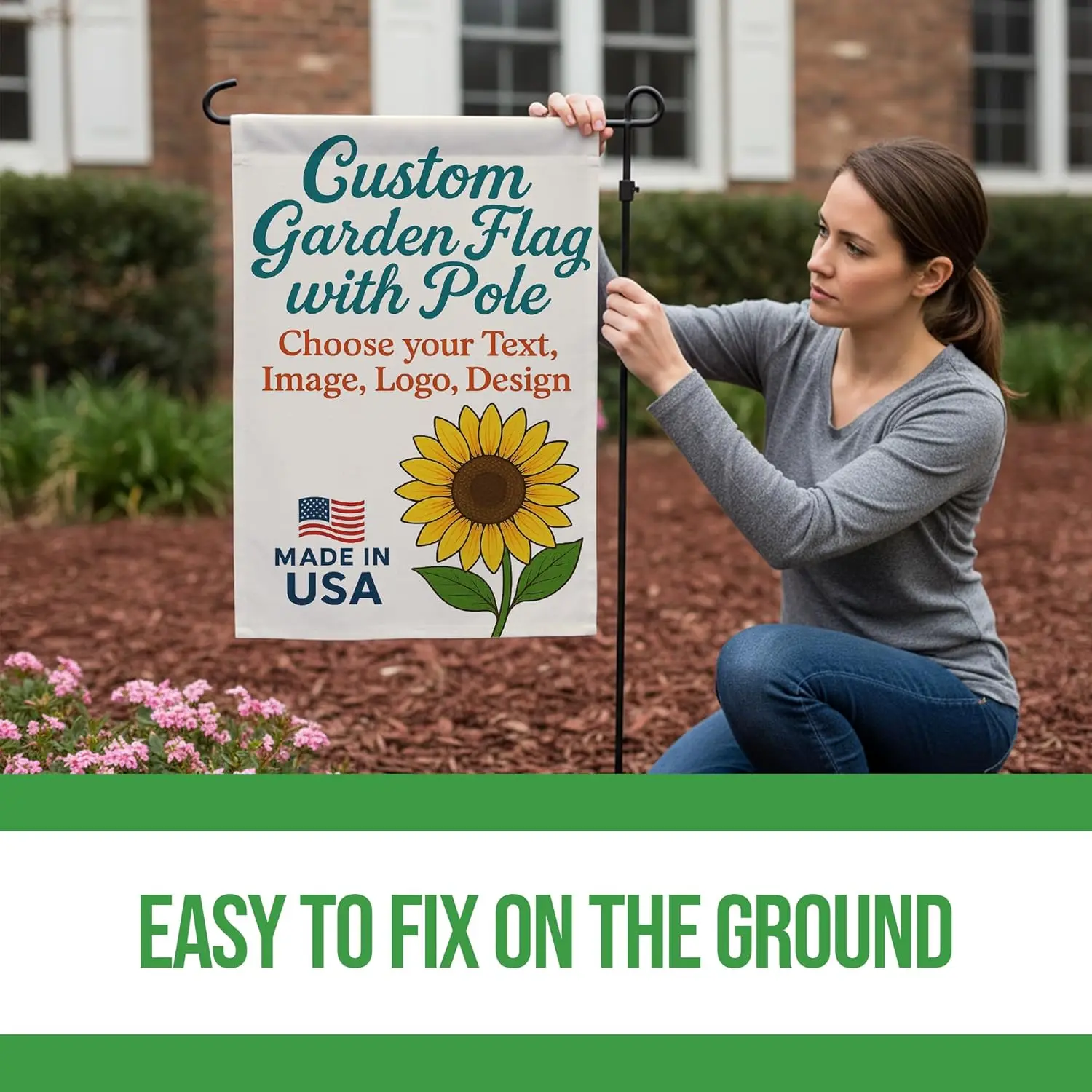Custom Garden Flag with Pole Stand by BCB – Personalized Outdoor Garden Flags | Double-Sided Yard Flag with Stand | Decorati EEZ