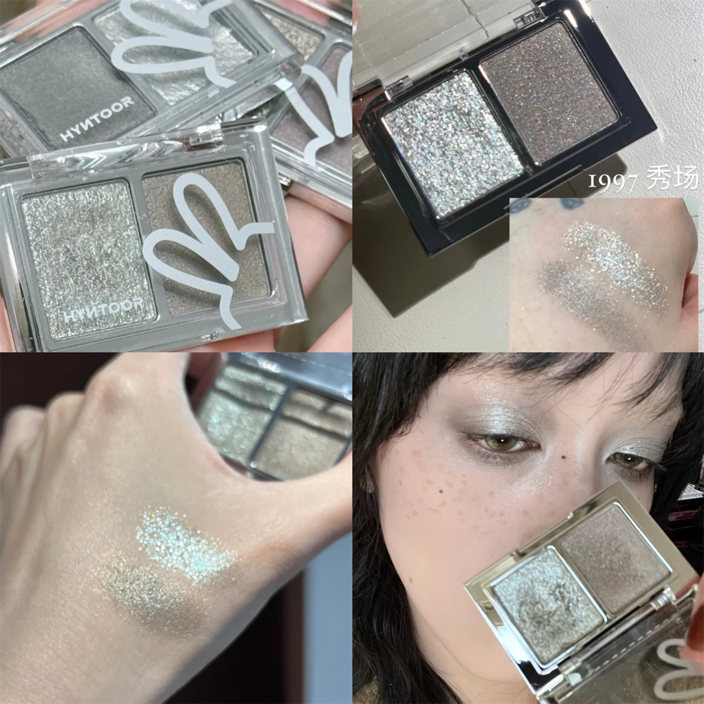 HYNTOOR Palette di ombretti in polvere satinato luccicante glitter gotico sfumabile fine flash trucco occhi duraturo