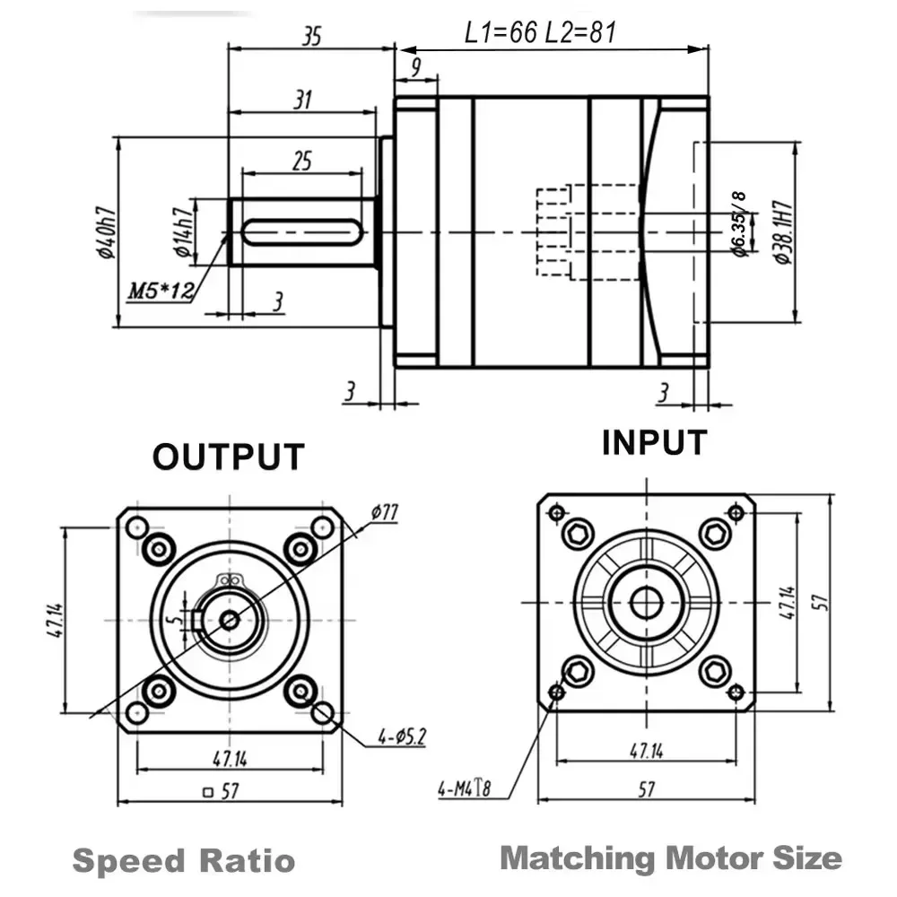 Rapporto riduttore riduttore epicicloidale 5 10 20 50 100:1 6,35/8mm Ingresso Nema23 57mm Azionamento motore passo-passo integrato ad anello chiuso