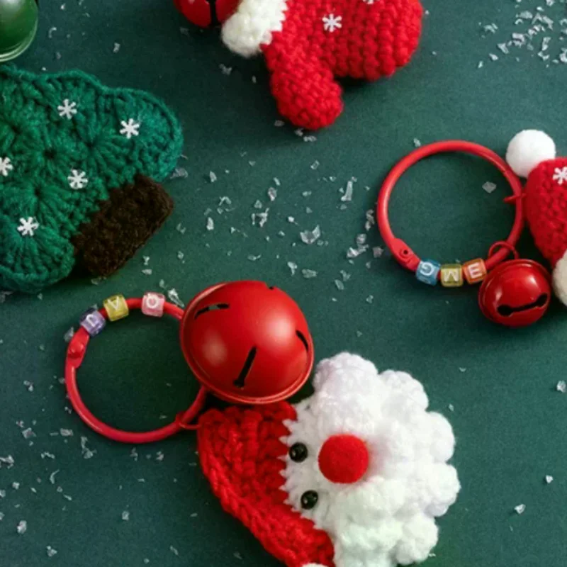 

2026 Christmas Crochet Santa Claus Keychain Pendant Bag Charm Cute Handmade Plush Wool Knitted Ornament Christmas Gift
