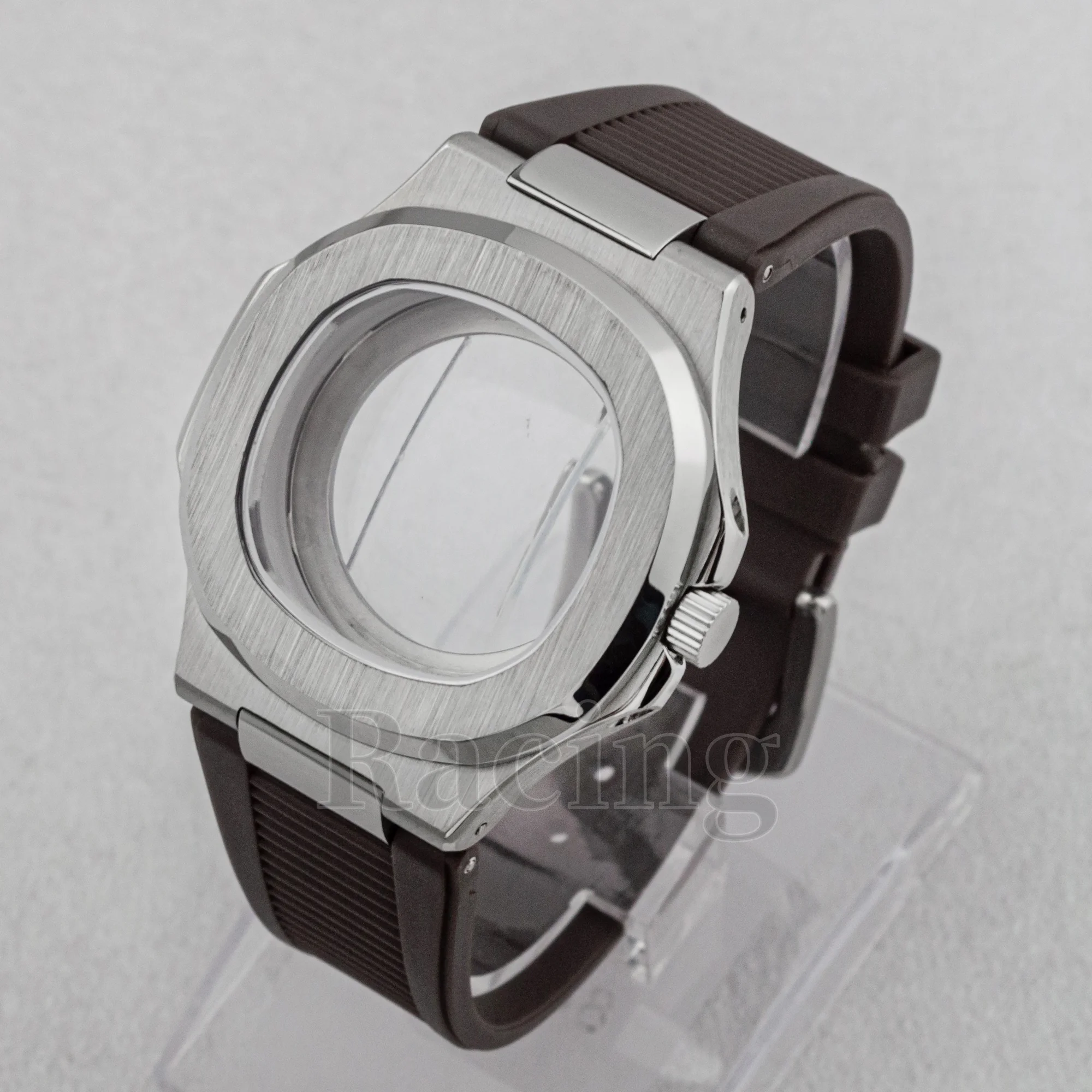 NH35 Watch Case Rubber Strap for Nautilus Sapphire Glass 41mm Case Watchband fit NH35/NH36 Automatic Movement Watch Accessories