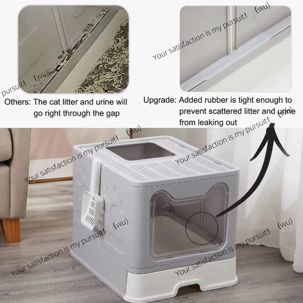 Práctica caja de arena plegable: design de cajón con cuchara para une facile gestion de residuos de gatos