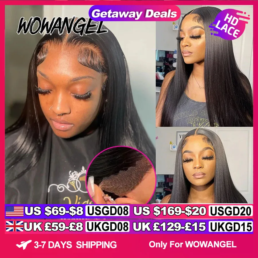 WowAngel Pre Cut Ultra Fitted 9x6 HD Lace Closure Glueless Wigs Ready To Wear Human Hair Wigs Straight Melt Skins For Women Wigs