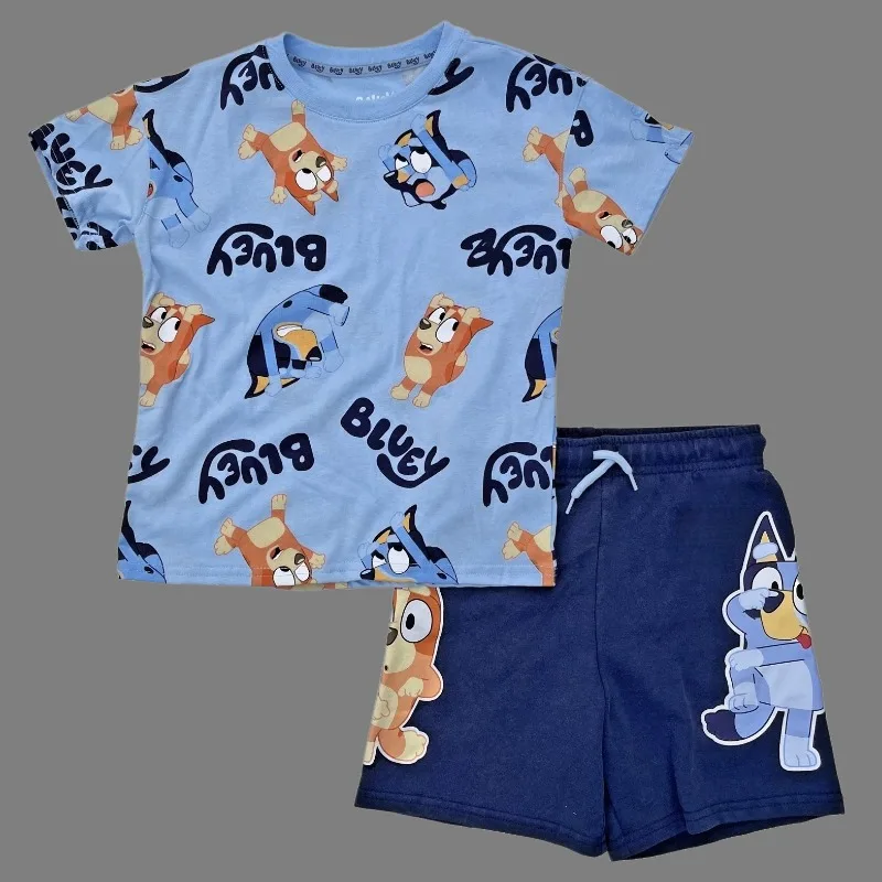 

New Bruy 3D printed adult and children's fashionable casual sports short sleeved set