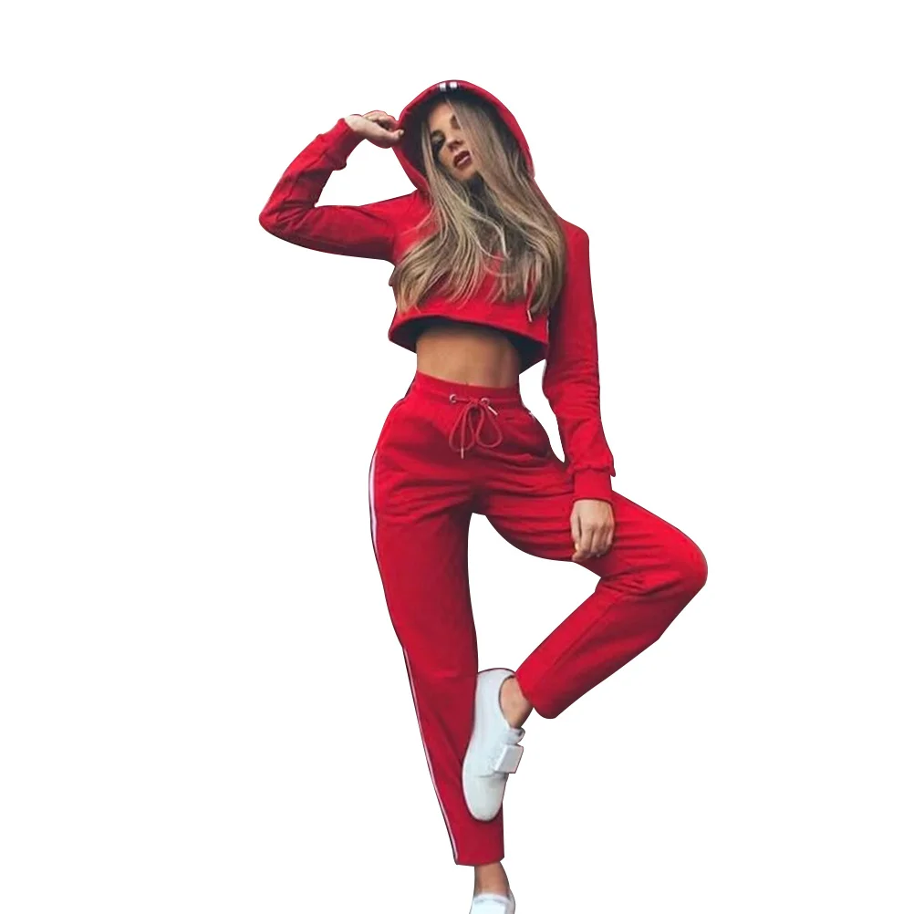 

Women Short Tops Tracksuit Hoodies and Pants Set Casual Wear Drawstring Waist Cotton Blend Stretchy Comfortable Sweat-Absorbing