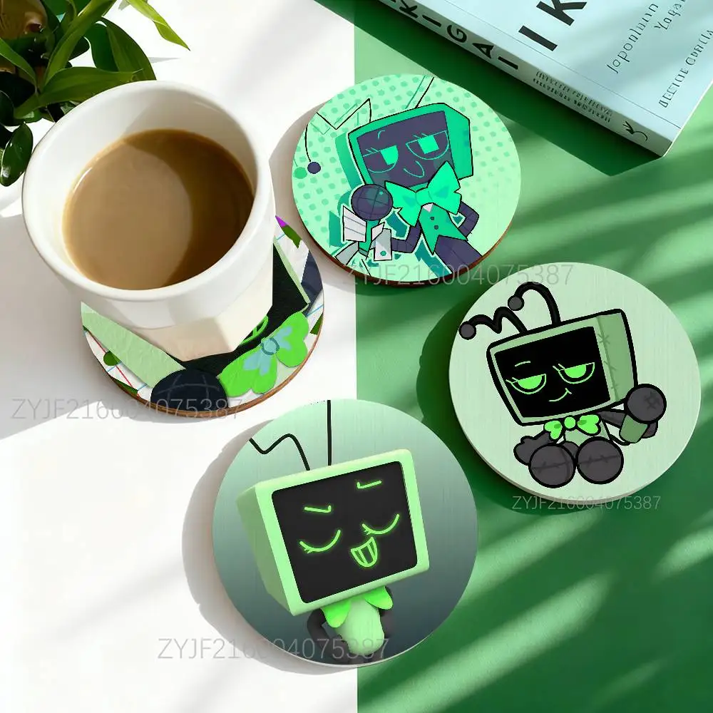 

Vee Dandys World TV Game Pattern Art Coasters Round Wooden Heat Resistant Non-Slip Home Decor Gift Multifunctional