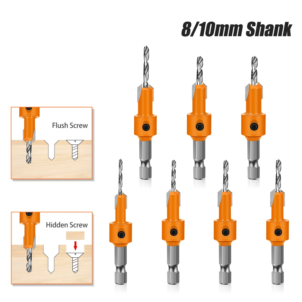 1/5PCS 8/10mm Hex Shank HSS Woodworking Countersink Router Bit Screw Extractor Remon Demolition for Wood Milling Cutter