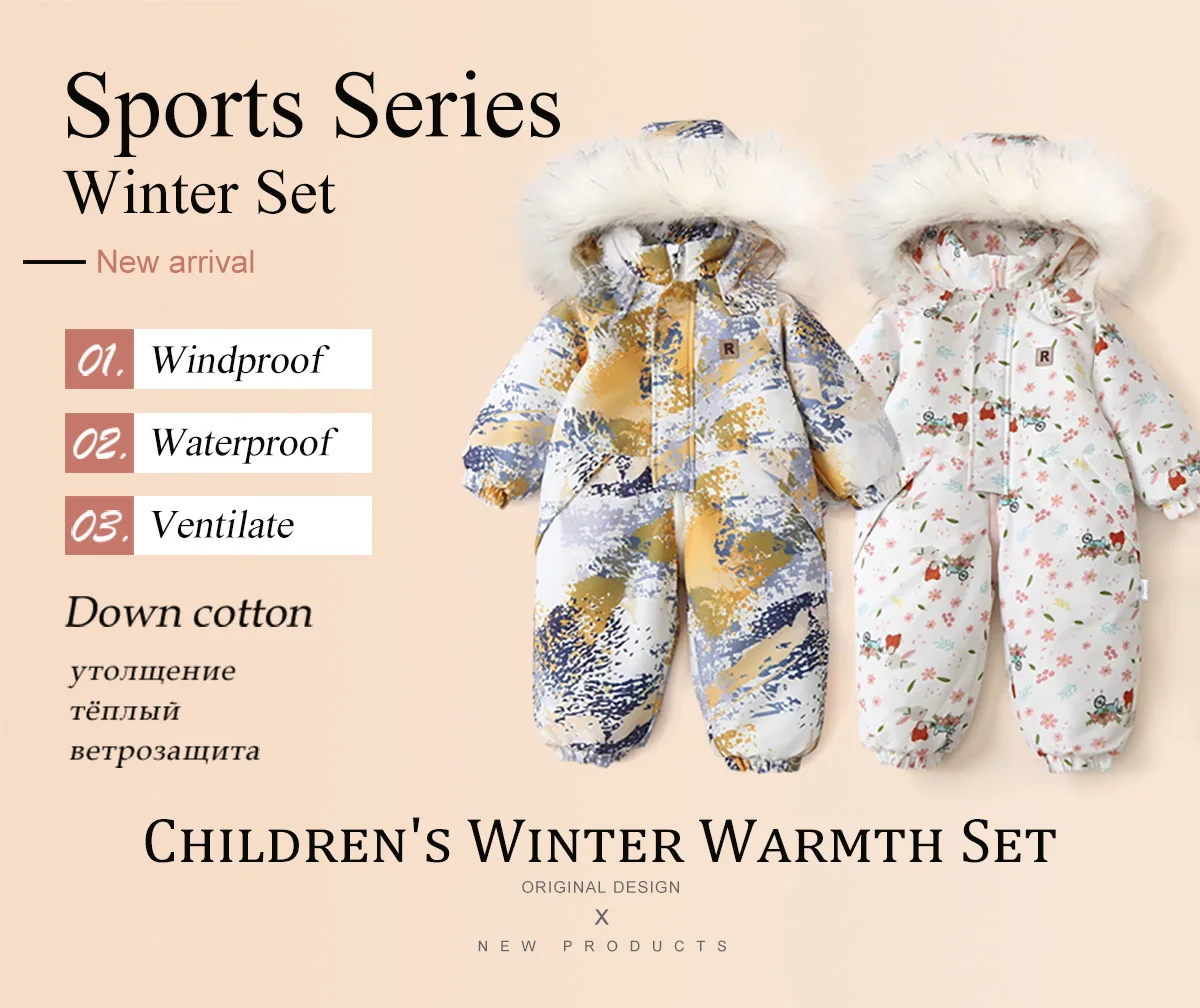 Ircomll Einteiliger Schneeanzug für Kinder, Mädchen und Jungen, Skianzug, hoher Kragen, Kapuze, Sportbekleidung, Jacke, wasserdichter, mit Fleece gefütterter Mantel für Kleinkinder – Detail 1