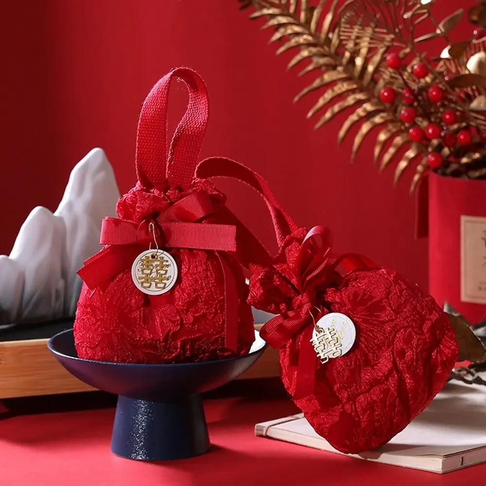 

Bowknot Red Handbag New Year Drawstring Bag Large Capacity Korean Style Festive Sugar Bag Bucket Bag Jewerly Packing Bag