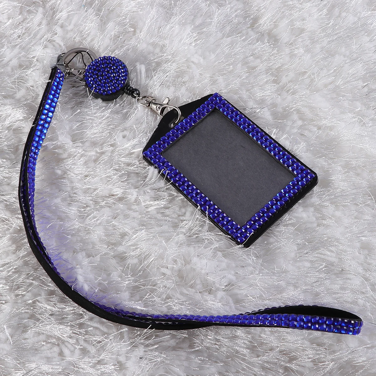 

Blue Crystal Rhinestone Badge Holder Necklace for Business Card Badge Holder with Clear Window Mobile Chain