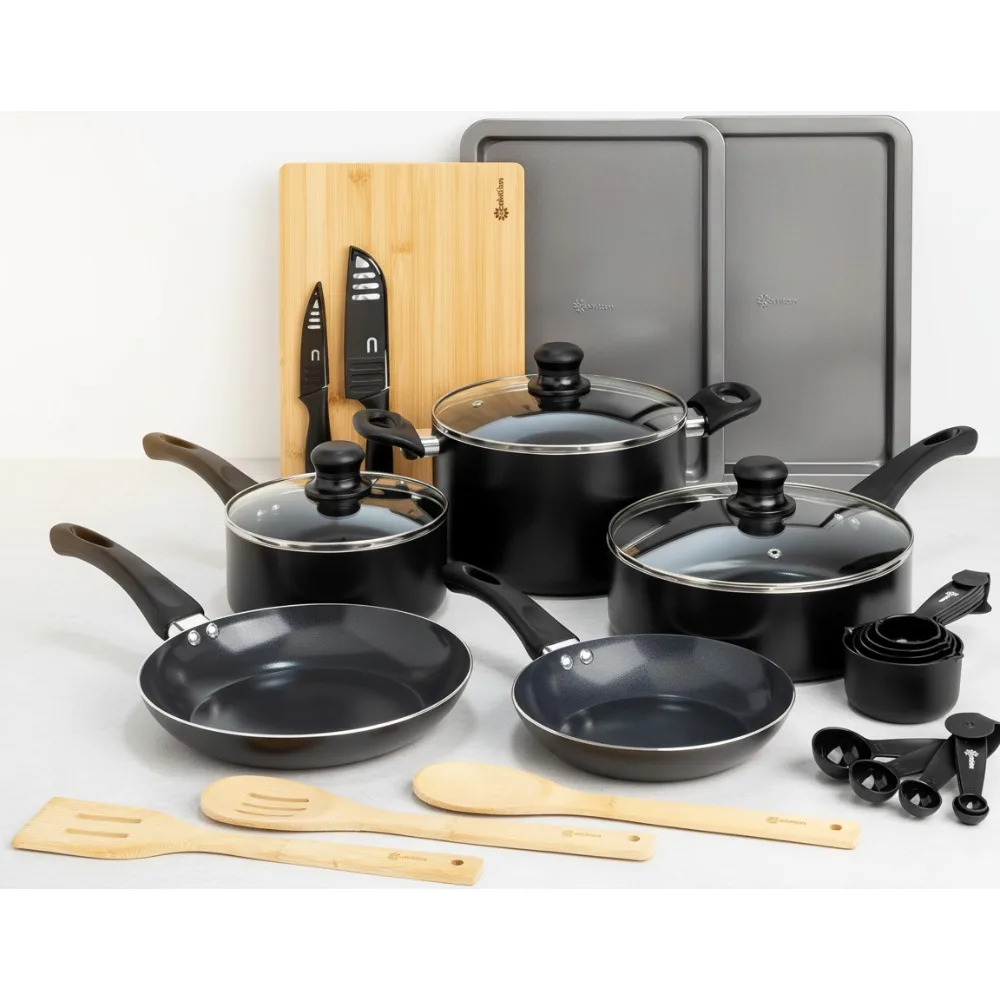 

Набор керамической посуды премиум-класса с антипригарным покрытием, кухонные кастрюли из 26 предметов с ровным подогревом и возможностью мытья в посудомоечной машине