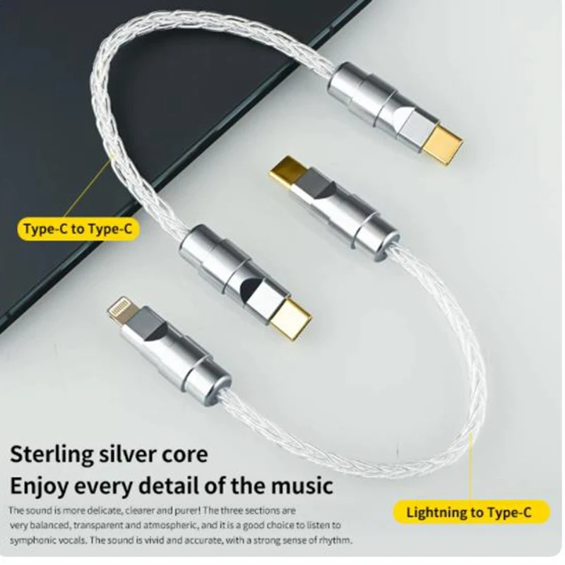 Hifi 15cm Sterling Silver Lightning To typec Audio Cable Otg Conversion Cable Dac Cable Decoder Ear To Ear Phone Cable