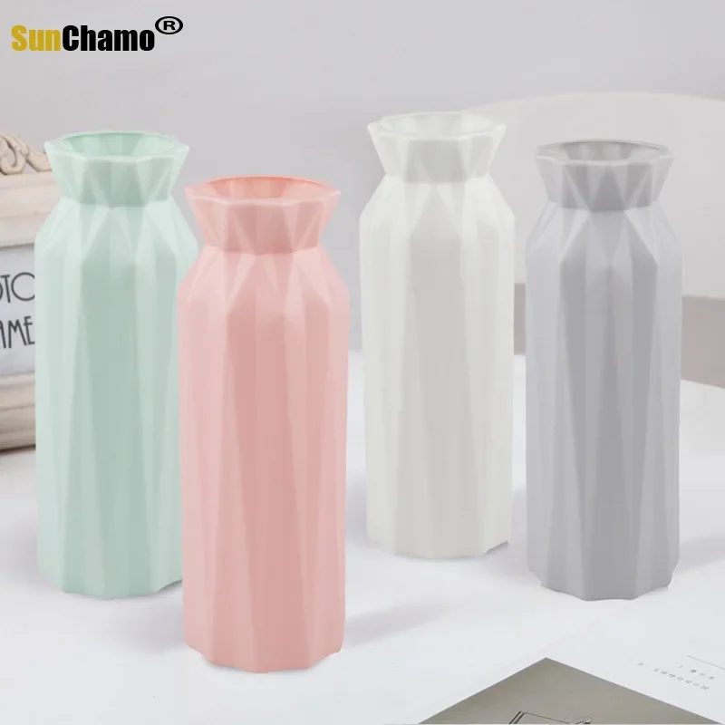 2022  Plastic Flower Vase Decoration Home White Vases Imitation Ceramic Flowers Pot Decorations Nordic Style Basket Arrangements