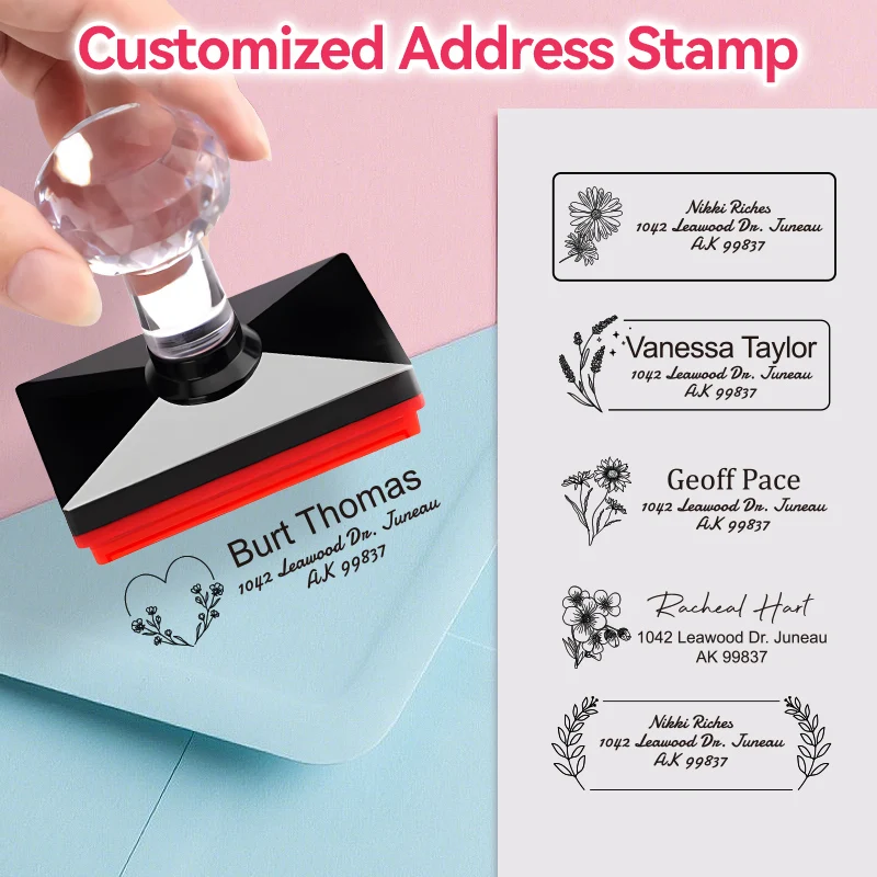 

Custom Address Stamp for Business - Self Inking Personalized Stamper for Lettter, Party Badge & Gift Packaging for Decoration