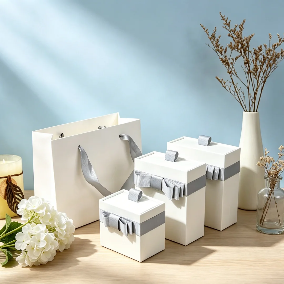 24PCS Jewelry Gray Bownot Drawer Box High-end Wedding Favor Portable Packaging For Rings Earrings Necklace Organizer Gift Box