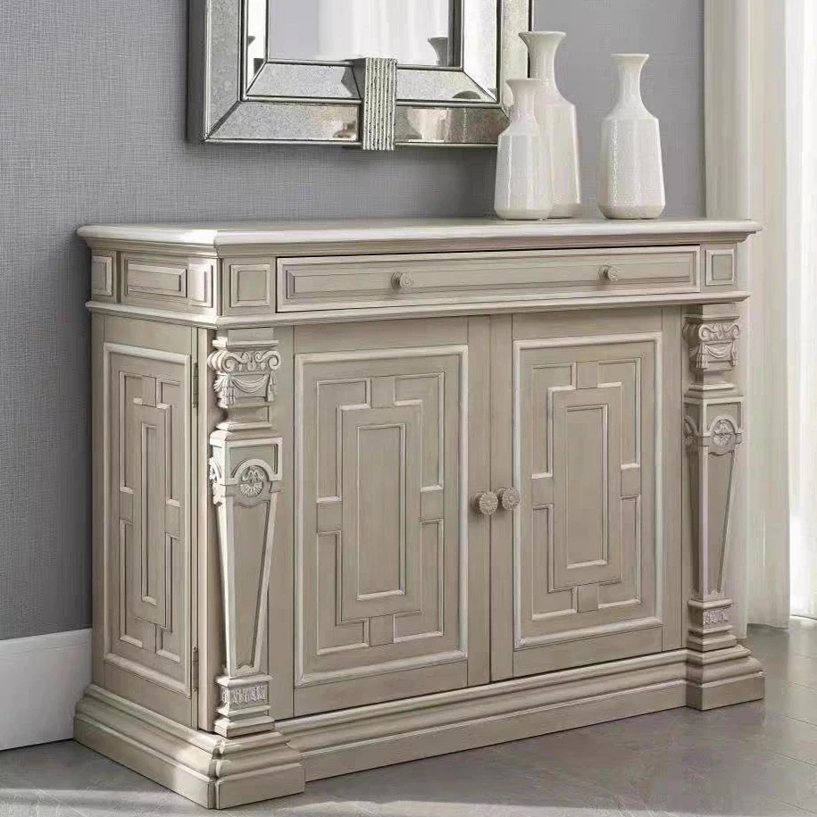 

American art summer picture dining side cabinet French retro carved solid wood porch cabinet living room locke