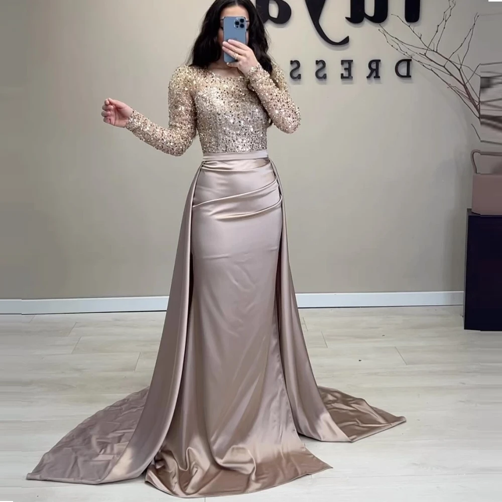 Sparkly Robe De Soirée Custom Made Long Sleeve Sequined Mermaid Evening Gown Customized Saudi Arabic Party Dress Prom Dresses