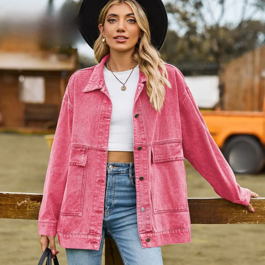 Women's Slim Fit Retro Classic Denim Jacket Casual Loose Outerwear for All Seasons Fashionable Trade