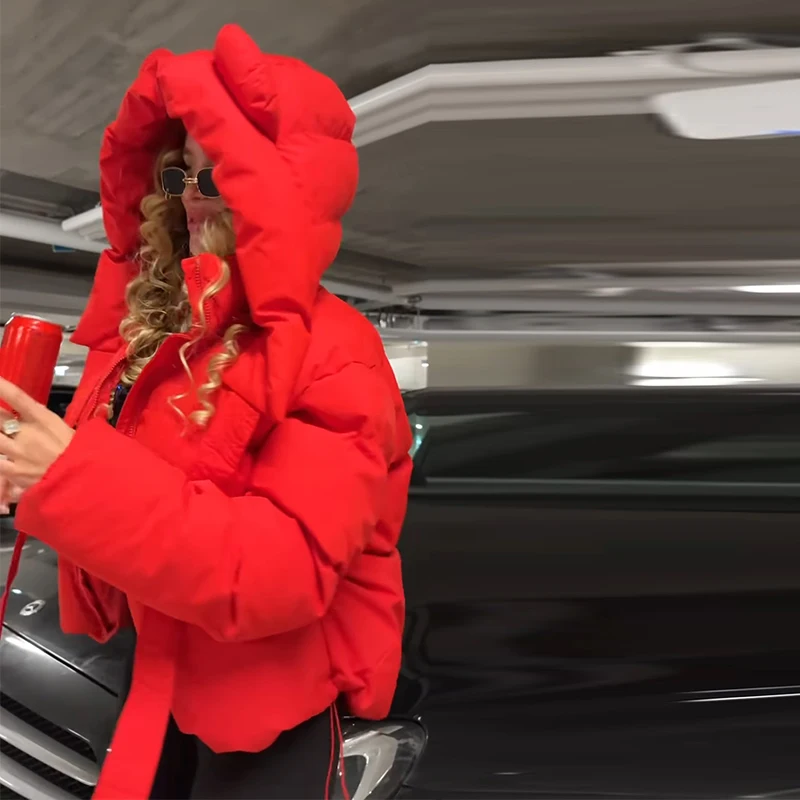 Modische Einfarbige Damen-Steppjacke mit Kapuze, Reißverschluss, Langen Ärmeln, Kurzer Schnitt, Locker Geschnitten, Schick, 2026 Herbst Winter Neue Streetwear für den Alltag – Detail 16