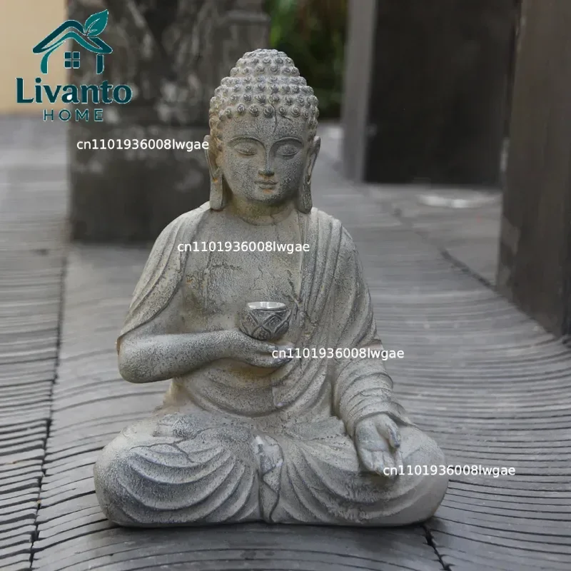 

Resin Solar Buddha Statue Sculpture Garden Decor Light Zen Asian Japanese Garden Decoration Outdoor Front Porch Patio Yard Home
