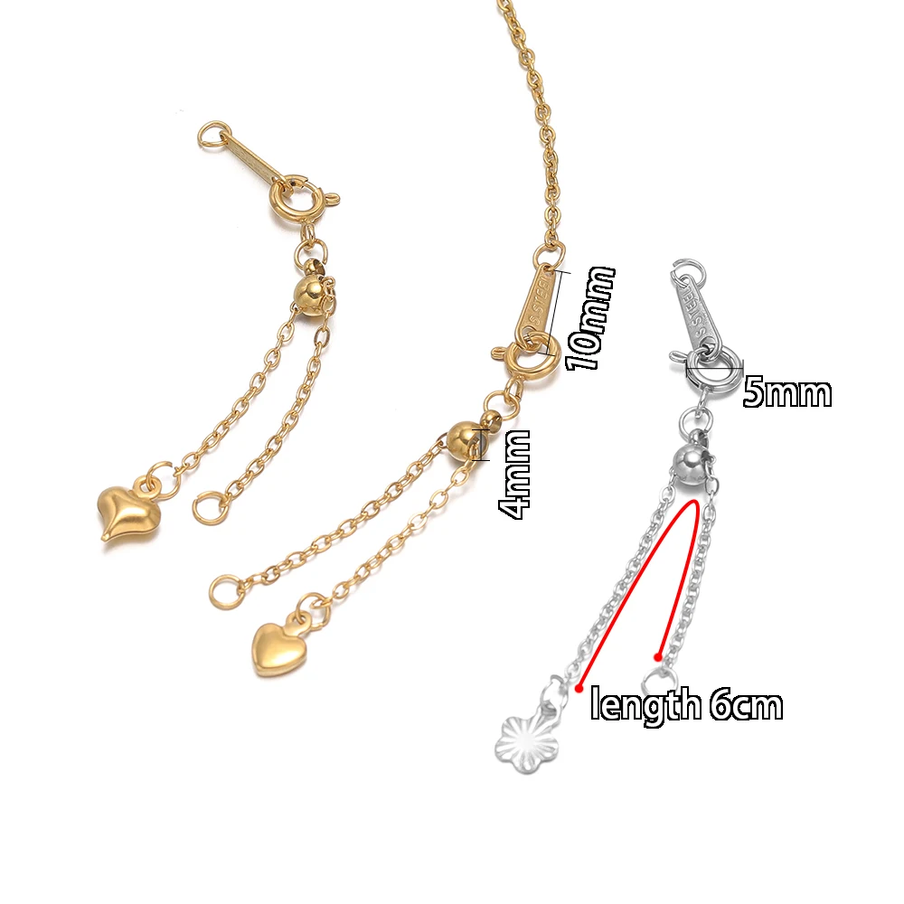 4 Stück Edelstahl-Verlängerungsketten mit Feder-Silikonperlen-Verschluss, DIY-Schmuckzubehör für Armbänder und Halsketten – Detail 3