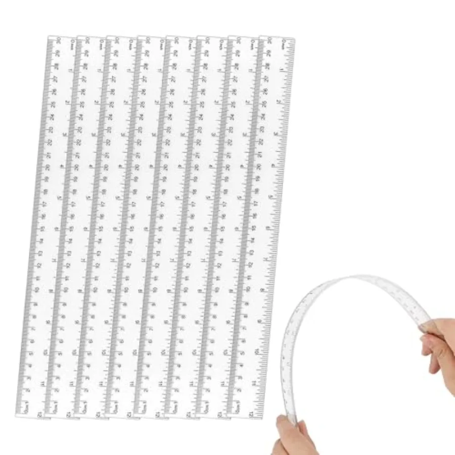 

8-Pack Clear Acrylic Ruler for Office and School Use, Flexible Transparent Material, Clear Color, Dual-Scale Inches and Metric