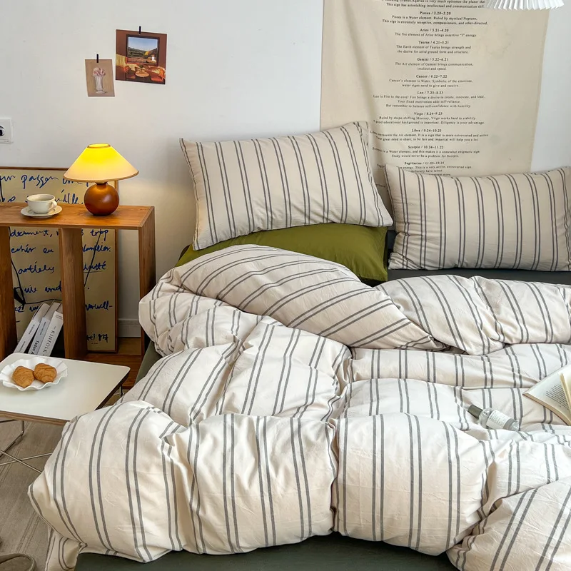 

New Nordic Style Green Bedding Set Fashion Soft Check Pattern Duvet Cover Pillowcase Bed Sheet for Kids Adults Double Queen Size