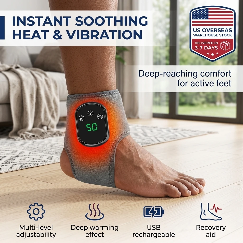 Electric Heated Ankle Brace 5 Levels Heat  & 3 Vibration Rechargeable Warm Ankle Support Wrap Adjustable Thermal Foot Warmer for Men & Women