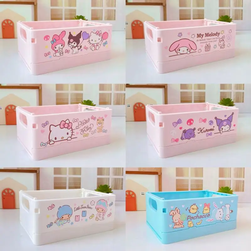 Sanrio Desk Organizer Hello Kitty Basket Chibawa Storage Box Foldable Stackable Cosmetic Organizer Girl\'s Desktop Storage Box