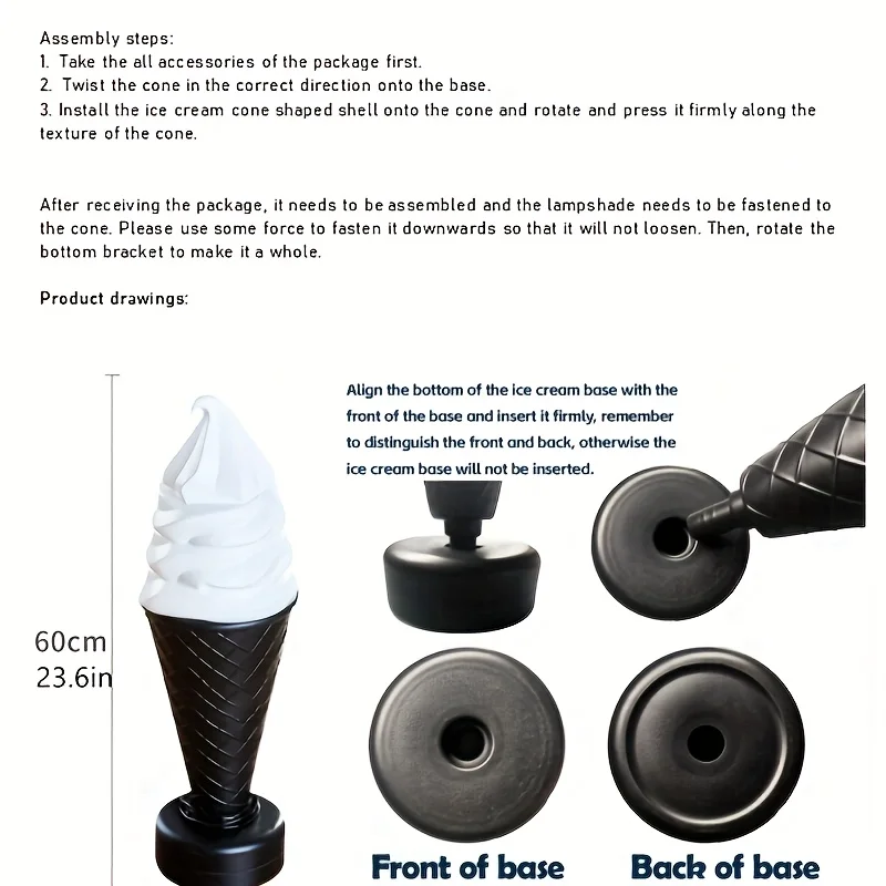 60CM/95CM/120CM Outdoor Plastic Ice Cream Models with Lights: A Customer Attraction Tool for Ice Cream Shops/Dessert Shops view 5