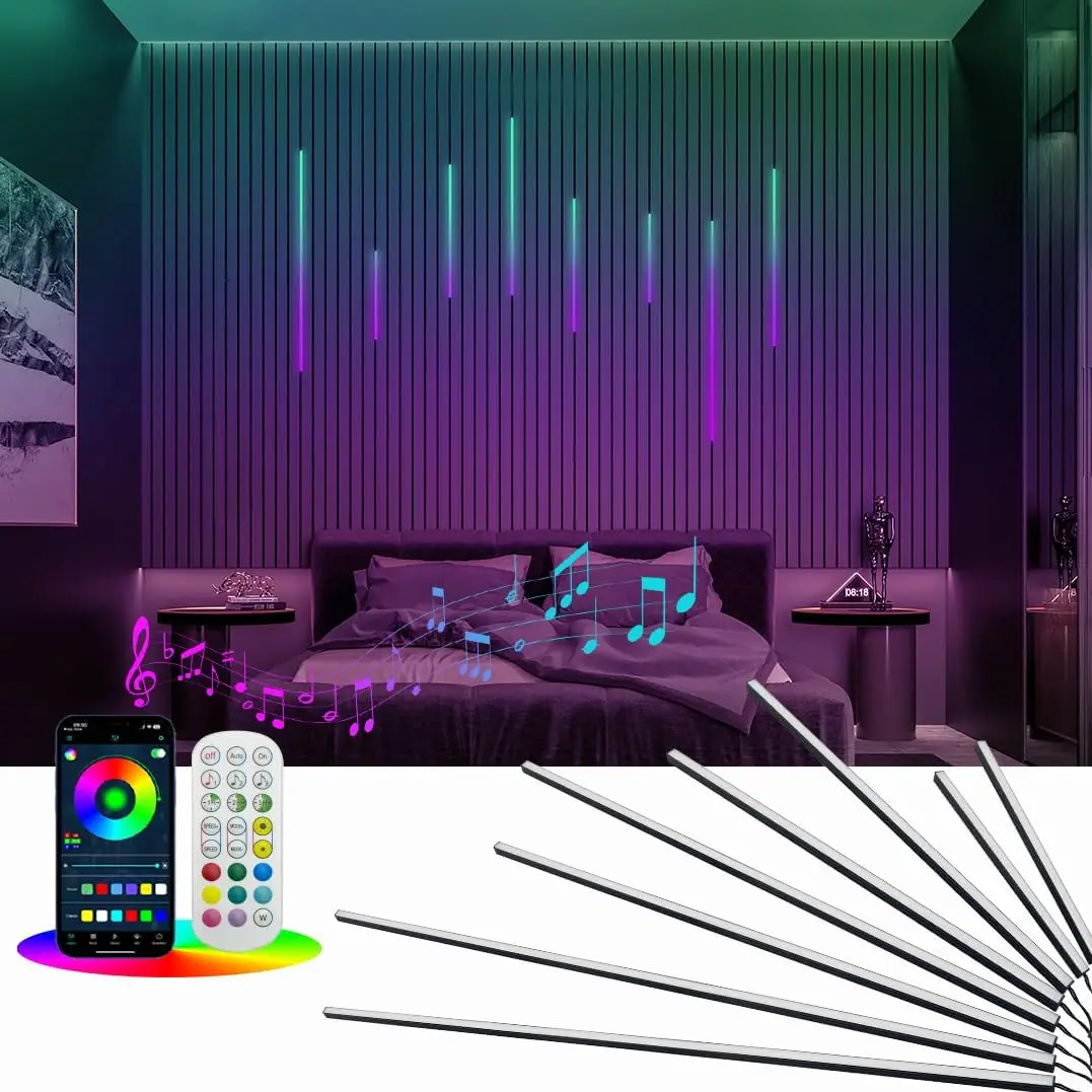 RGBIC Smart Recessed Wall Panel Lights, 8 Pack Slat Lights for Acoustic Panels, App & Remote Control, Music Sync, Chasing Effect, Timer, LED Wall Lights