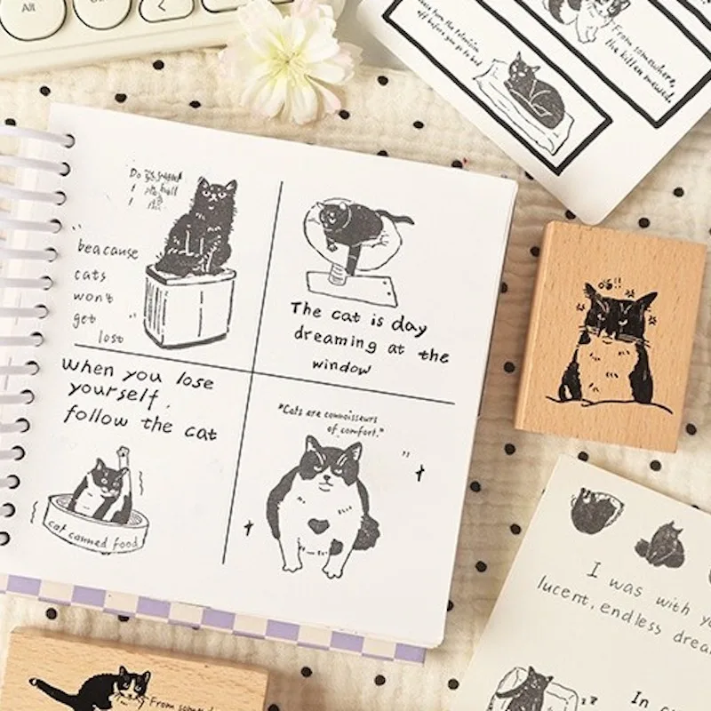 لتقوم بها بنفسك القط طوابع مجموعة لسكرابوكينغ لطيف الحرف اليدوية ختم الخشب ختم غير المرغوب فيه مجلة ديكو لوازم الحرفية لصنع البطاقات #5