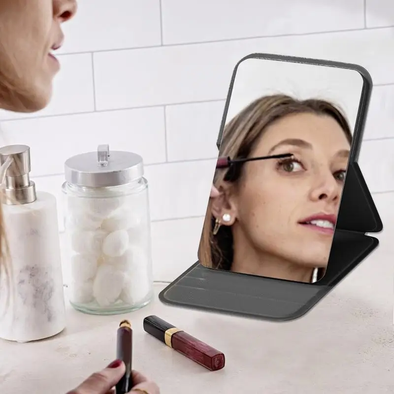 Foldable Travel Mirror Crystal Clear Reflection Outdoor Travel Desktop Makeup Mirror No Distortion Handheld Makeup Pocket Mirror