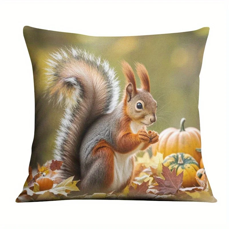 4PC Autumn Squirrel Fall Decor Throw Pillow Seasonal Harvest Woodland Animal Print Cushion for Fall Home Decor