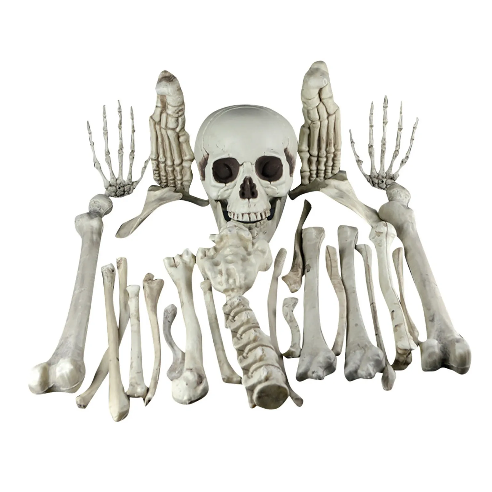 Halloween Life-Sized Skeleton 28 Pcs Halloween Skeleton Set Graveyard Outdoor Decorations for Yard, Skull Head Skull Arms