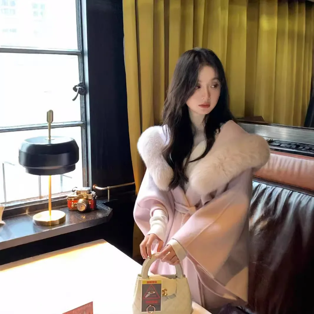 ขายร้อนแฟชั่นผู้หญิงขนสัตว์เสื้อขนสัตว์ความยาวปานกลาง high-end ขนสุนัขจิ้งจอกธรรมชาติสองด้าน cashmere coat ใหม่ฤดูใบไม้ร่วงฤดูหนาวเสื้อคลุม