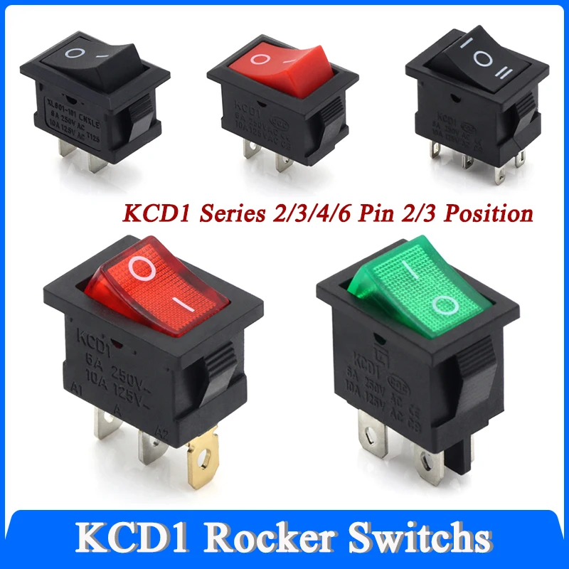 

1~300pcs KCD1 Series Rocker Switch 2/3/4/6 Pin 2/3 Position 6A/250V 10A/125V AC 15mm x 21mm Push Button Boat Car Power Switches
