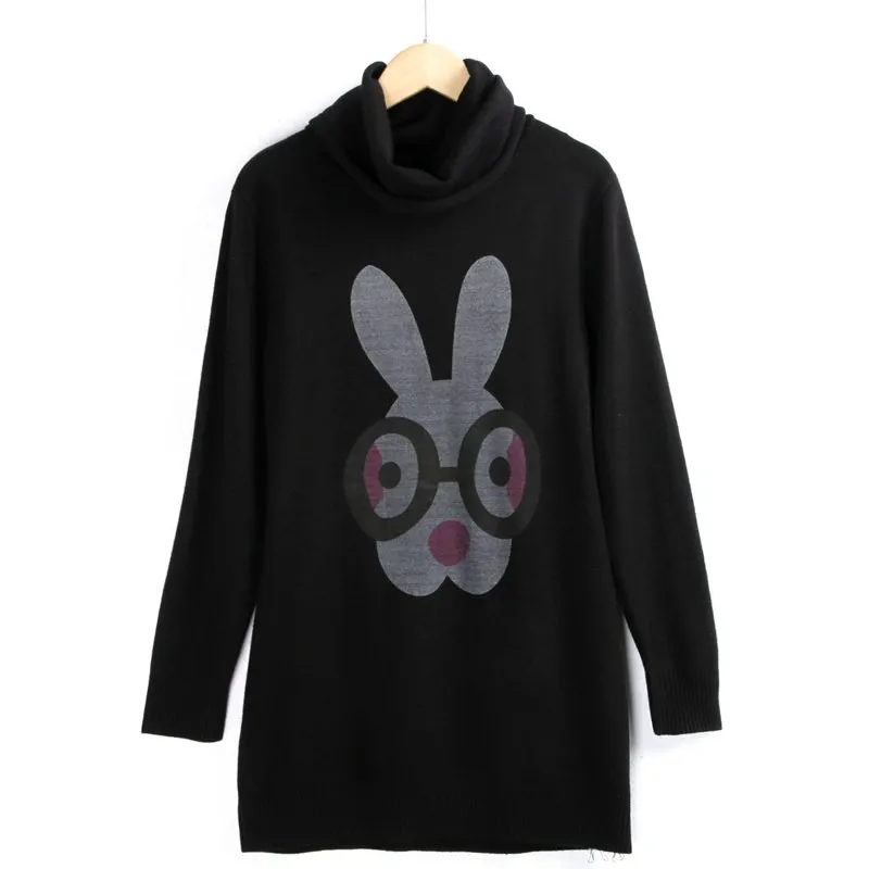 

Cartoon Knitted Loose Long Sve Mid-Length Sweater Women's Faion Comfortable Ne High Loops Knitwear Dr Haunt Brand