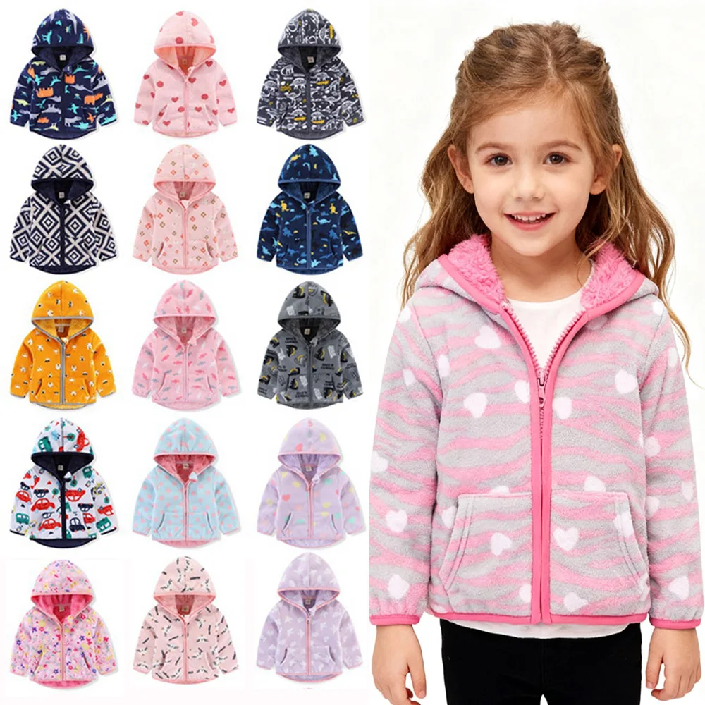 

Toddler Fleece Jacket Baby Boys Girls Hooded Zipper Long Sleeve Thick Warm Outerwear 2-14Years