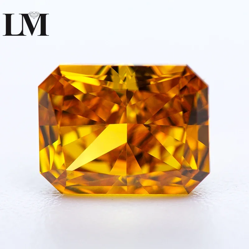 

High Carbon Diamond Cubic Zirconia Golden Yellow Color Radiant Shape 4k Crushed Ice Cut Lab Synthetic Gemstones Charms Jewelry