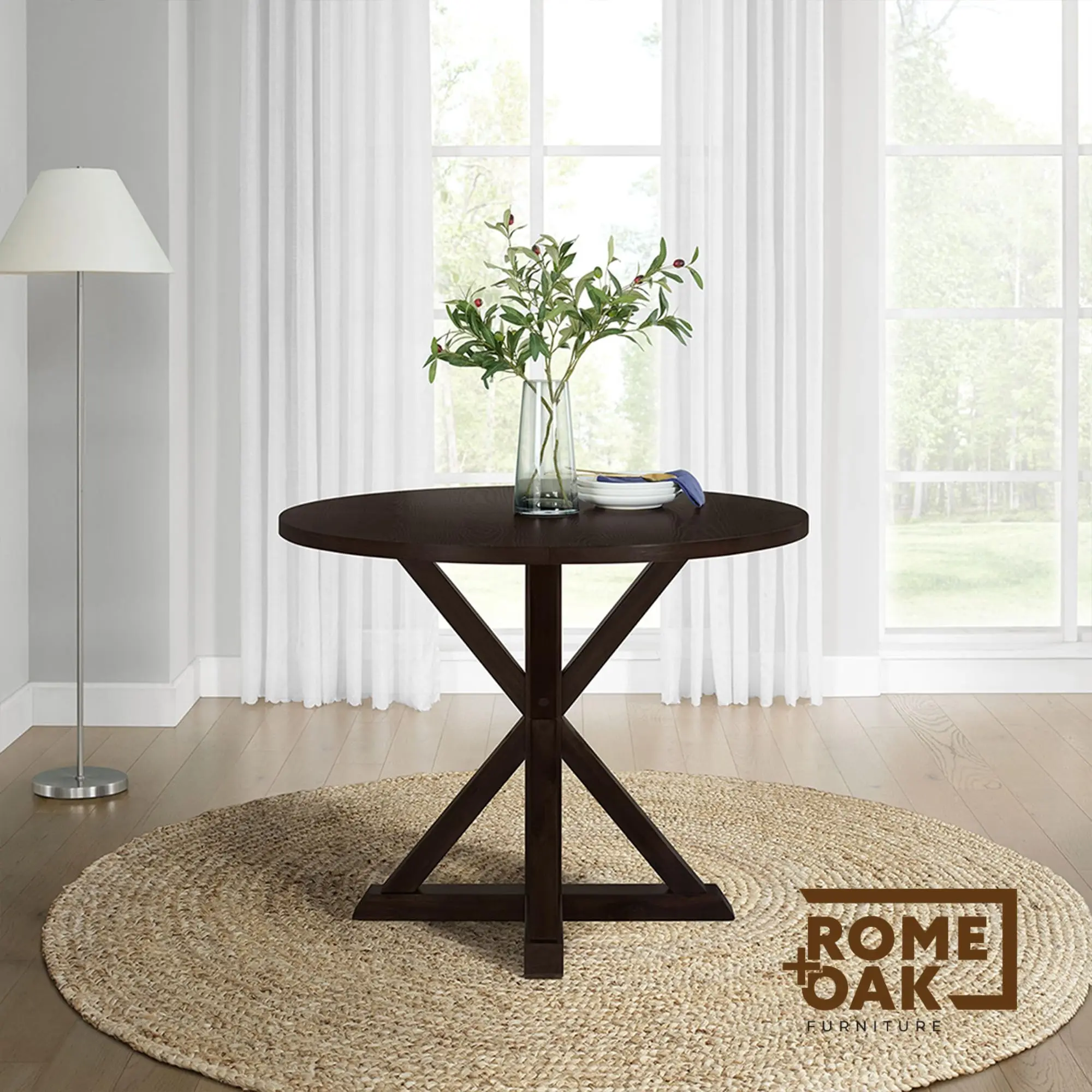 Spier 40-Inch Round Dining Table with Pedestal Base, Dark Brown