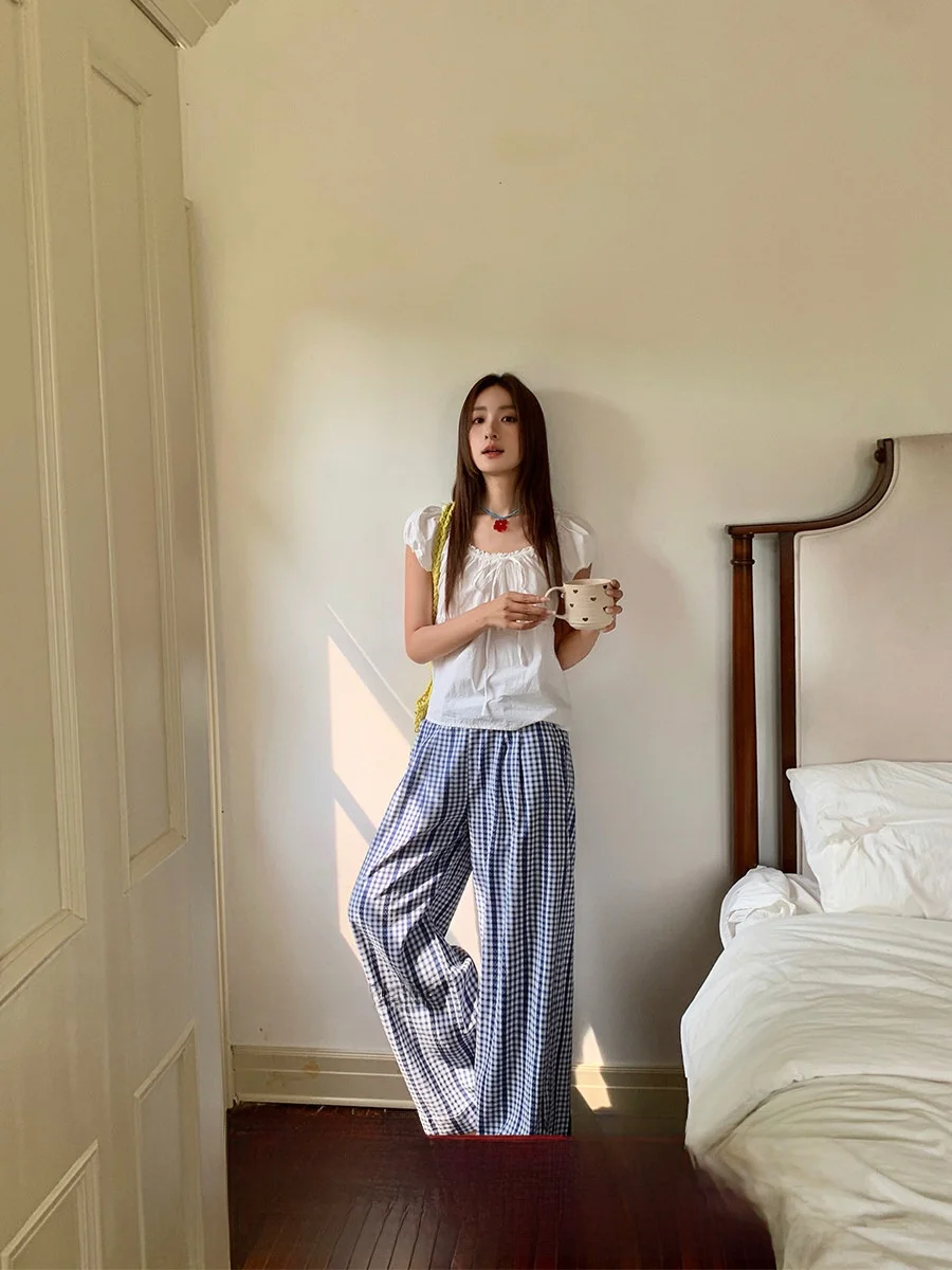 

Свободные широкие брюки с бриллиантами-капри, праздничные винтажные драпированные клетчатые брюки с 3D узором, женские повседневные брюки прямого кроя с талией