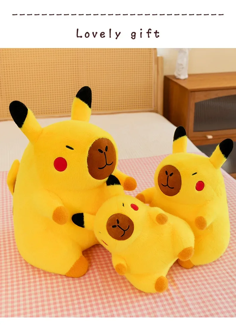 60cm Pokemon Cartoon Anime Character Pikachu Capybara Doll Stuffed Animal Kawaii Plushies Room Decoration Toy Christmas Gift