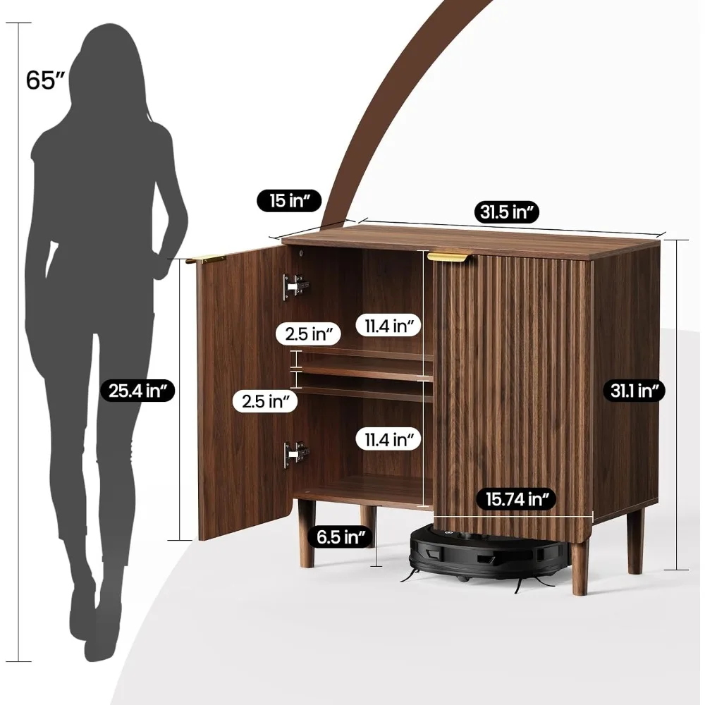 Wooden Storage Cabinet with 3-Level Adjustable Shelves, Walnut Finish for Home Office