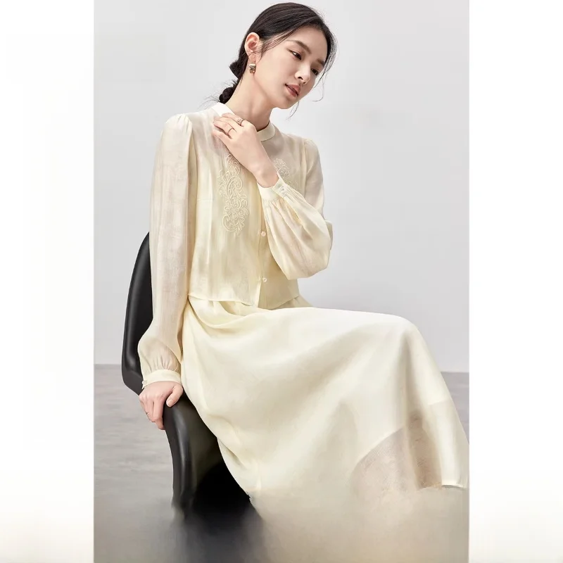 

New Chinese Style Embroidered Long Sleeve Spring Outfit Women's Set with Dress And Blouse Two-Piece Ensemble Fashionable Casu...