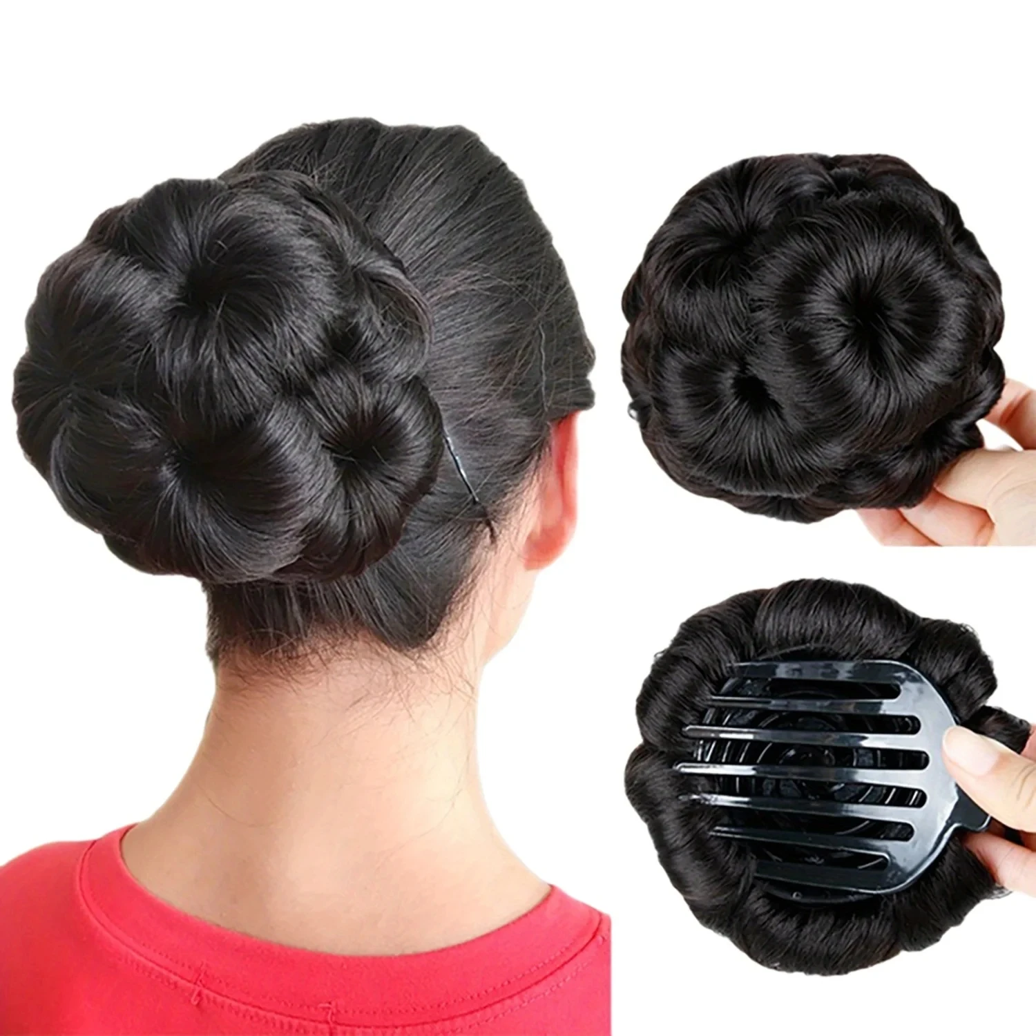 DIFEI synthetic grab clip hair bun wig stuck on a woman's ponytail heat-resistant hair accessories hairstyle nine flowers